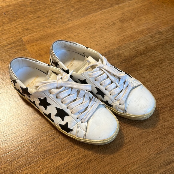 Saint Laurent Shoes - SAINT LAURENT COURT CLASSIC STAR SNEAKERS WHITE & BLACK LEATHER SIZE 36
